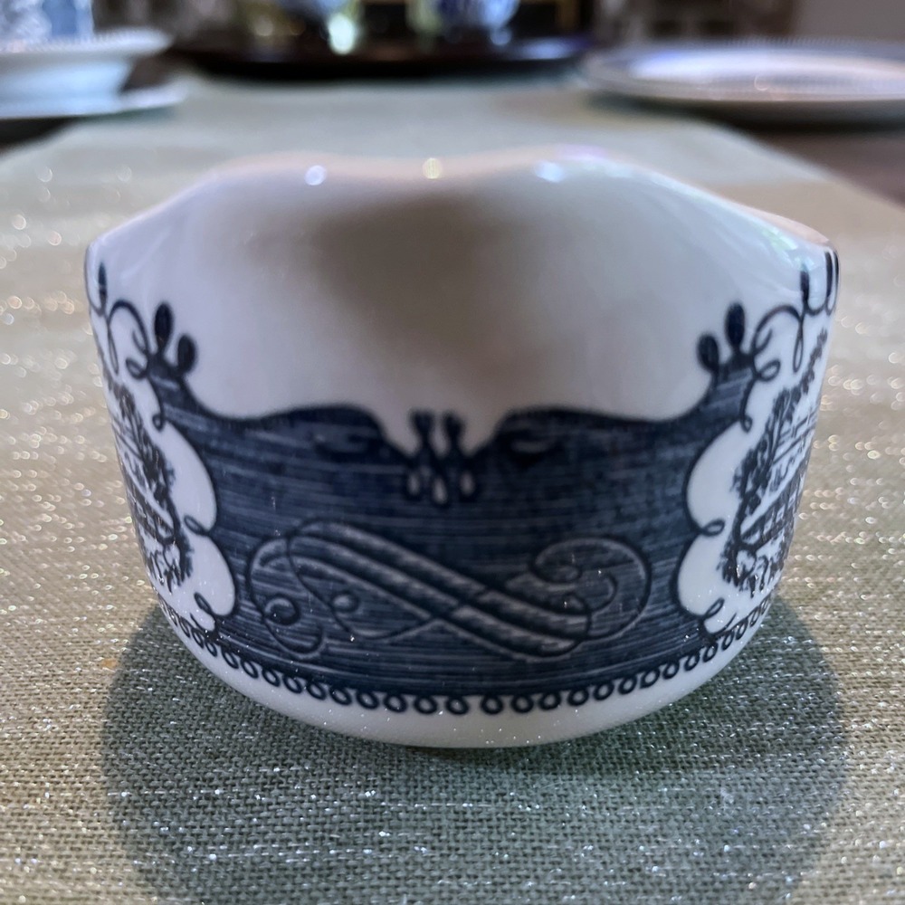 Vintage Royal China Currier & Ives Creamer "Express Train" Blue & White Transfer - Picture 2 of 7